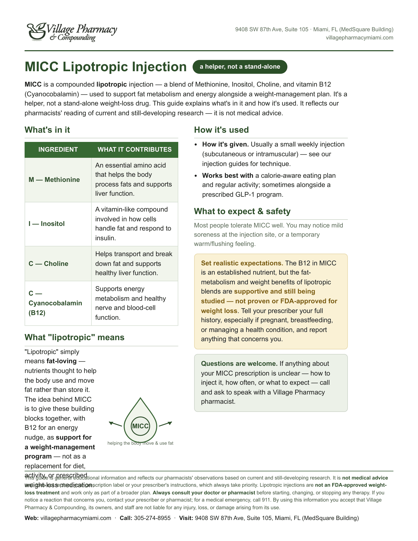 MICC Lipotropic Injection — printable PDF preview