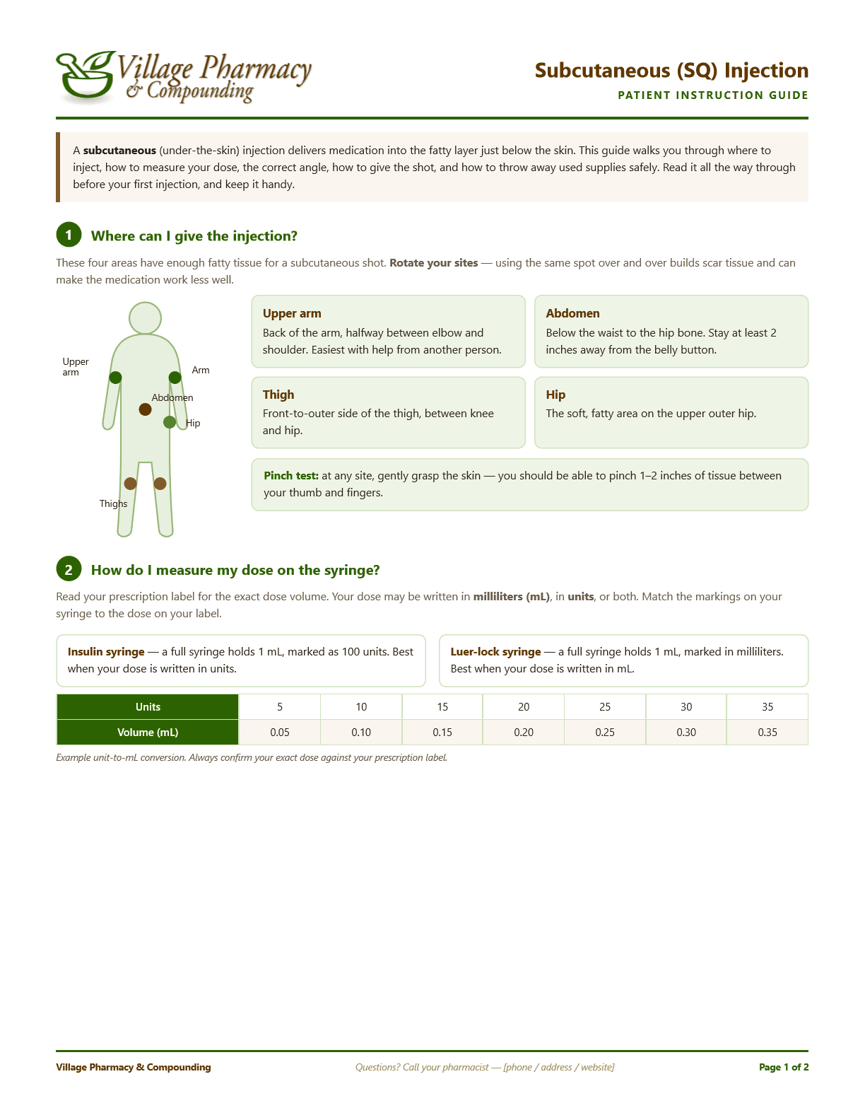 Subcutaneous Injection Guide — printable PDF preview