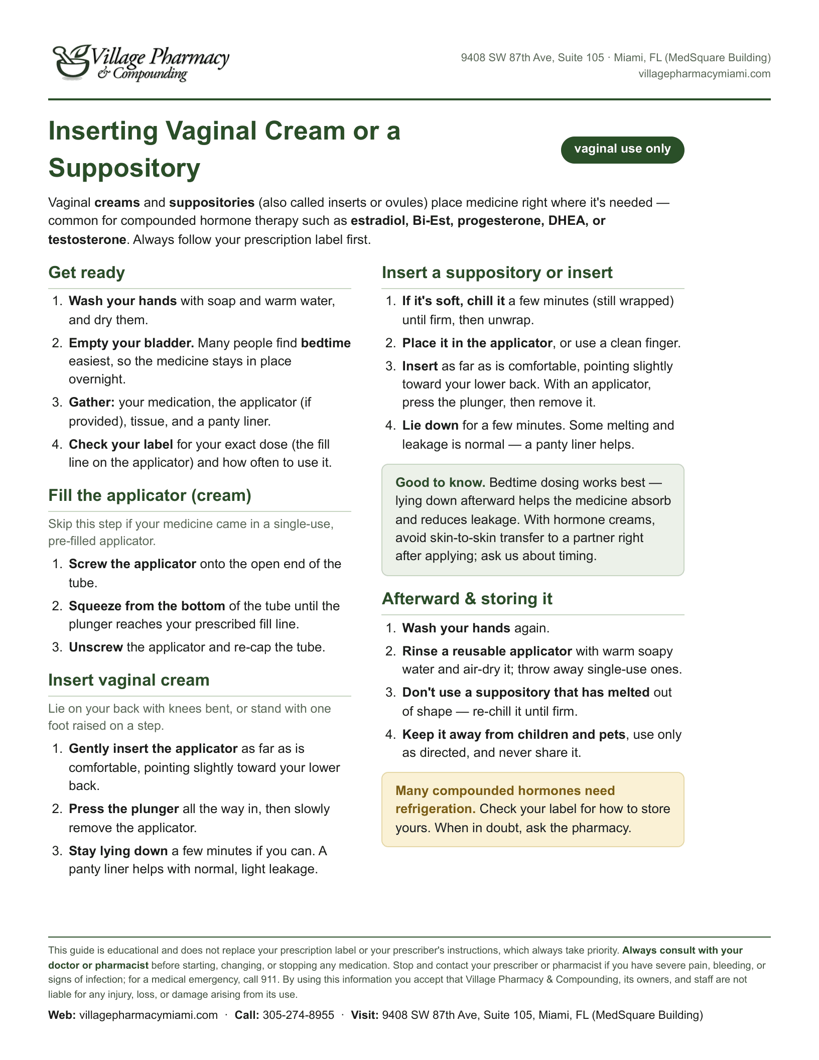 Inserting Vaginal Cream or a Suppository — printable PDF preview