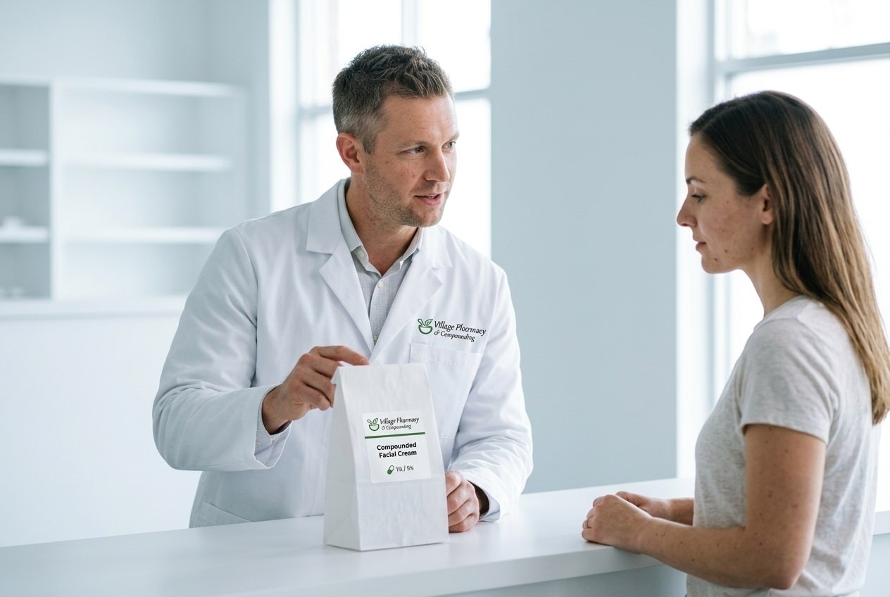Pharmacist hand-preparing a custom dermatology compound
